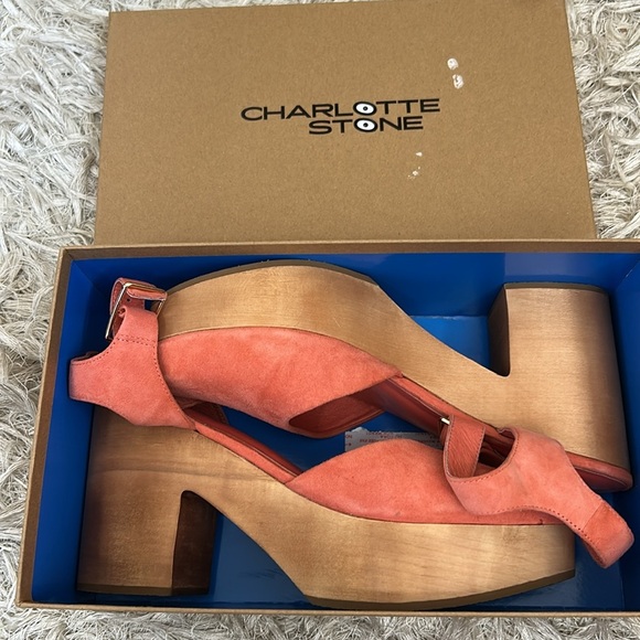 NIB Charlotte Stone Sal Suede Platform Clogs Sandals in Cerise Pink size 12 RARE - Picture 11 of 11